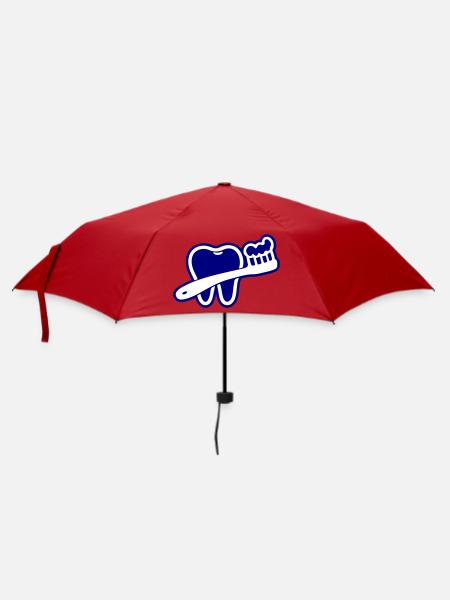 Zahn mit Zahnbürste Symbol Blau - Regenschirm (klein) - Rot