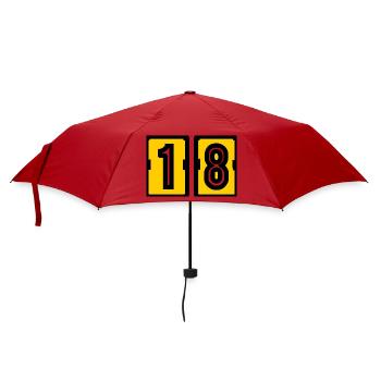 18. 18 JAHRE ALT. 18-JÄHRIGES JUBILÄUM. 18. GEBURTSTAG. - Regenschirm (klein) - Rot - Vorne