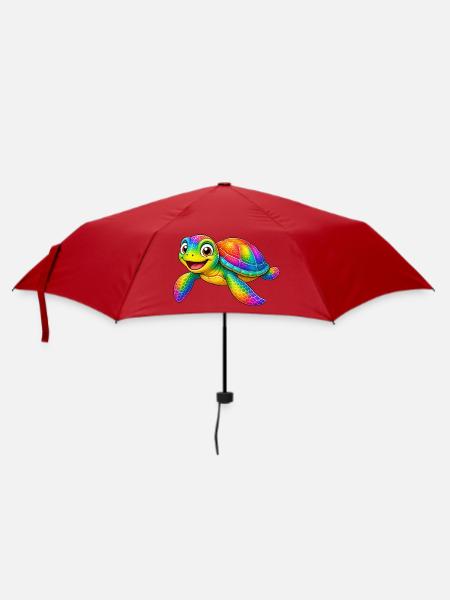 Bunte Schildkröte Cartoon lustiges Tier - Regenschirm (klein) - Rot
