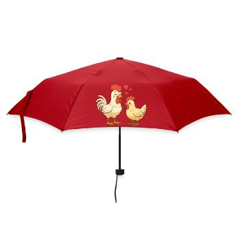 Verliebter Hahn mit Henne - Regenschirm (klein) - Rot - Vorne