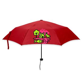 Naive Pop-Art Landschaft - Regenschirm (klein) - Rot - Vorne