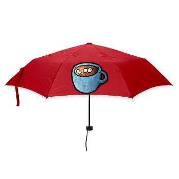Blauer Aquarell-Tassen-Kakao mit Marshmallows - Regenschirm (klein) - Rot - Vorne