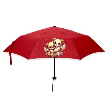 süße Engels-Teddybären in liebevoller Umarmung - Regenschirm (klein) - Rot - Vorne
