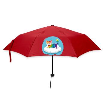 Kunterbunte Katze schwebt auf Wolke (Tag) - Regenschirm (klein) - Rot - Vorne