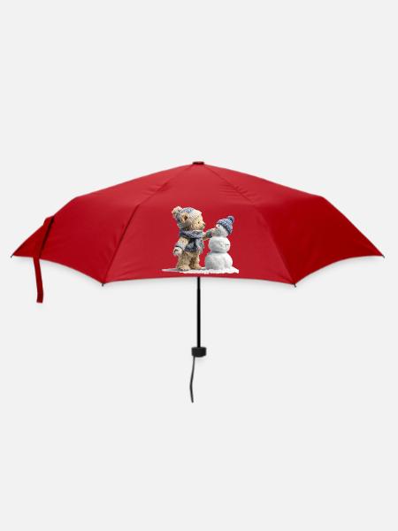 Winterfreund Bär und Schneemann - Regenschirm (klein) - Rot