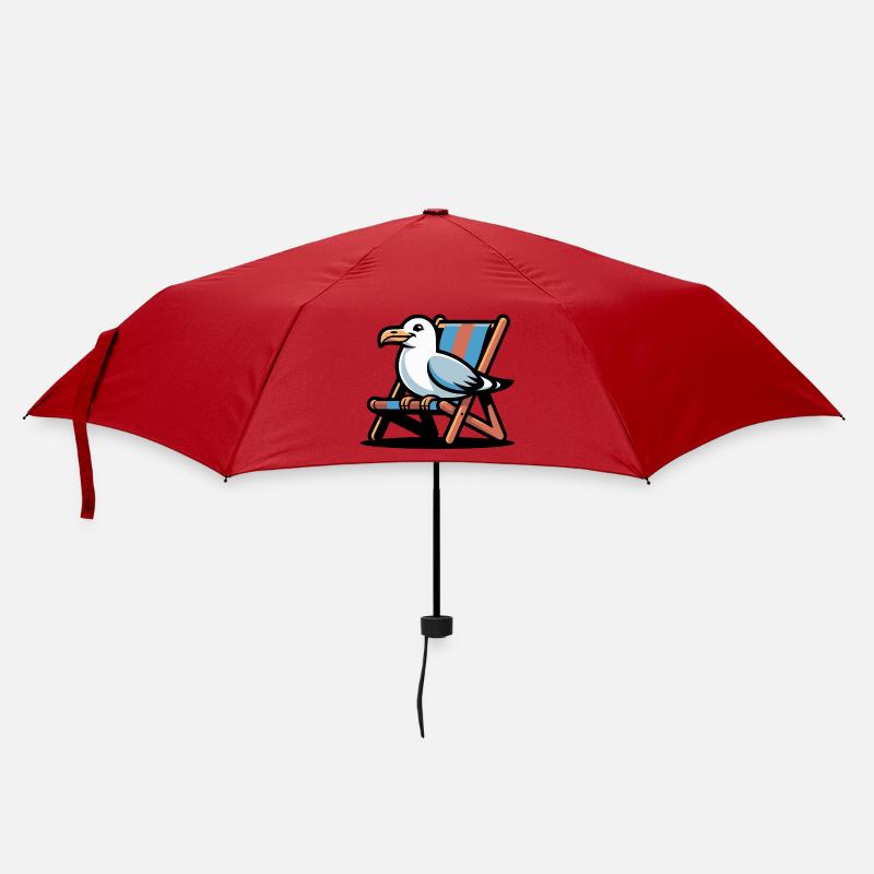 Möwe auf Strandliege - Regenschirm (klein) - Rot