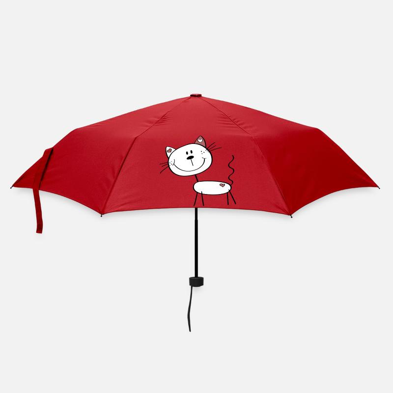 Kleine Katze mit Herzchen - Strichmännchen Comic - Regenschirm (klein) - Rot