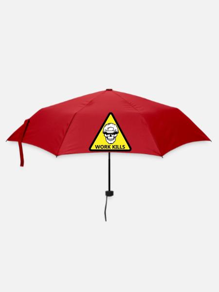 Danger Work, Kill Schild mit behelmtem Totenkopf - Regenschirm (klein) - Rot