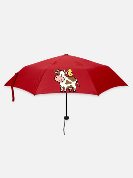 Süße Kuh mit Vogel Freundschaft - Regenschirm (klein) - Rot
