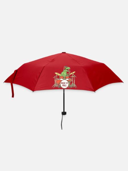 Dino Drummer RocknRoll Illustration - Regenschirm (klein) - Rot