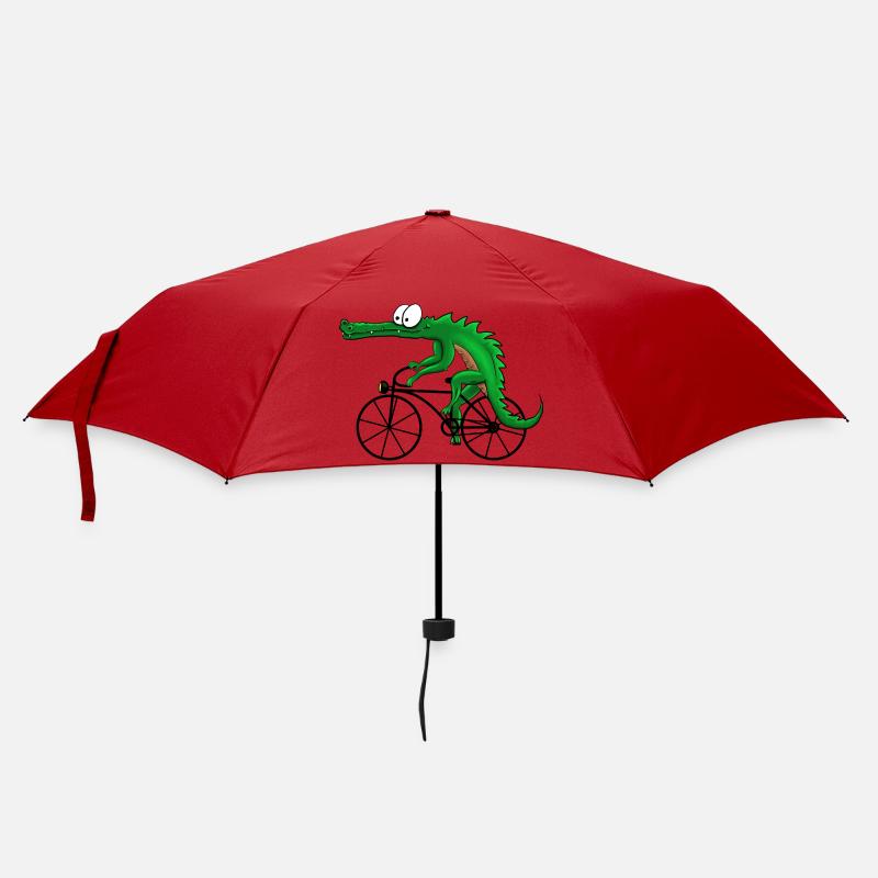 Krokodil mit Fahrrad - Regenschirm (klein) - Rot