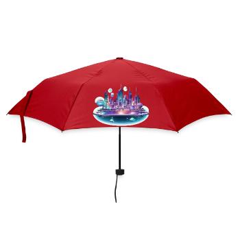 Neon Space City Skyline - Umbrella (small) - red - Front