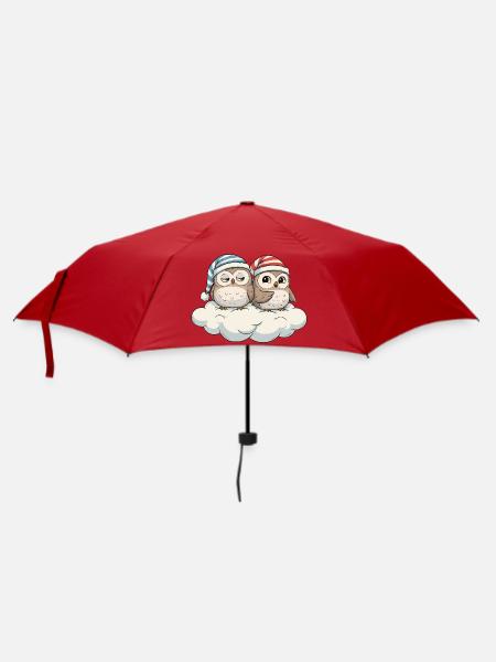 Wolkenduo Eulen mit Zipfelmützen - Regenschirm (klein) - Rot