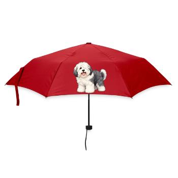 Old English Sheepdog Kawaii Style – Bobtail - Regenschirm (klein) - Rot - Vorne