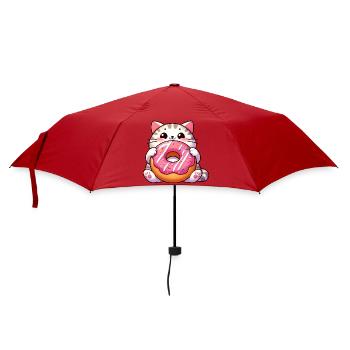 Süße Katze mit Donut Nachtisch Naschkatze - Regenschirm (klein) - Rot - Vorne