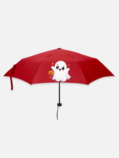 Süßer Kawaii Geist mit Kürbis - Regenschirm (klein) - Rot