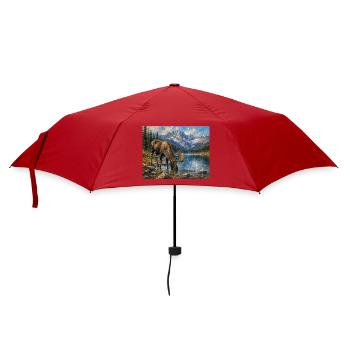 Alpen-Elch am Bergsee - Regenschirm (klein) - Rot - Vorne