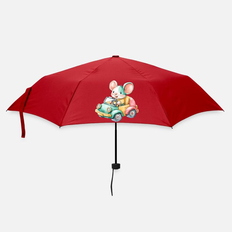 Bunte Maus im Spielzeugauto - Regenschirm (klein) - Rot