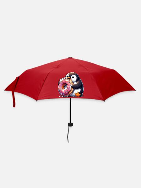 Süßer Pinguin Donut liebhaber Cartoon essen - Regenschirm (klein) - Rot