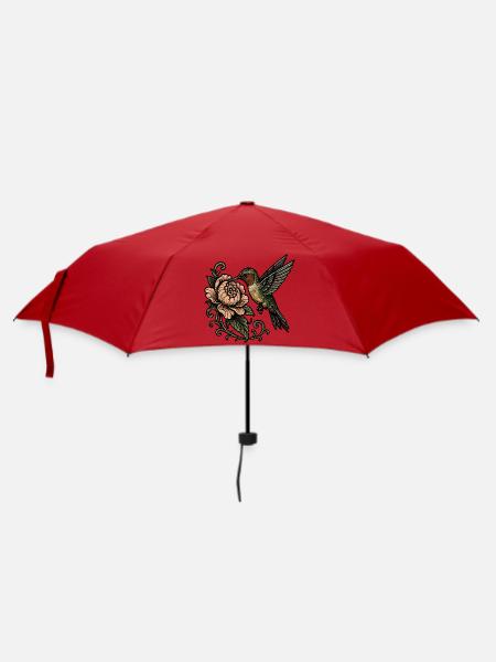 Colibri avec un tatouage vintage rose - Parapluie standard - rouge