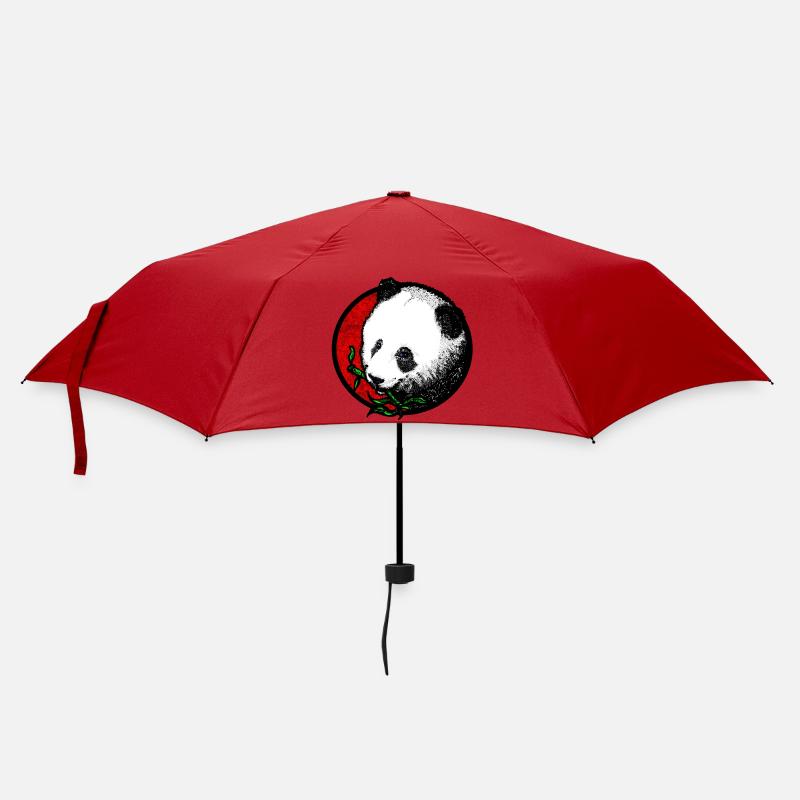 Pandakopf (Bambus/Bunt) - Regenschirm (klein) - Rot