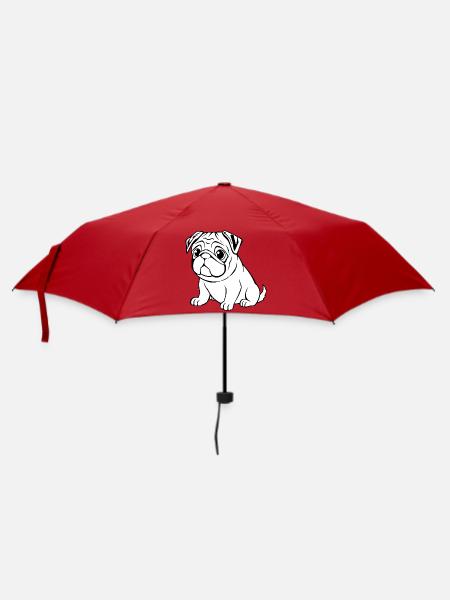 Mops weiß Hunde T-shirt Geschenk Weihnachten - Regenschirm (klein) - Rot