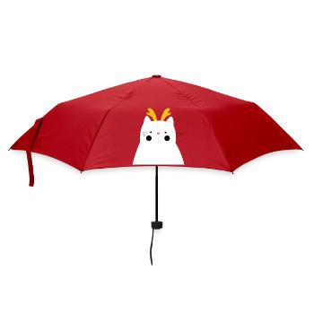 Weiße Katze mit goldenem Geweih - Regenschirm (klein) - Rot - Vorne