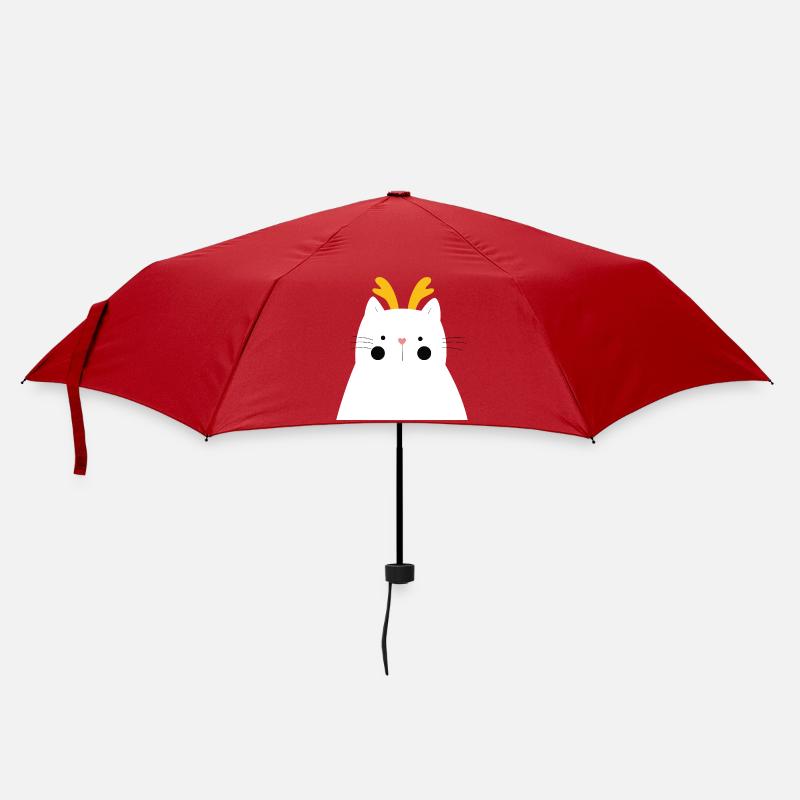 Weiße Katze mit goldenem Geweih - Regenschirm (klein) - Rot