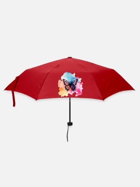Bunter Schmetterling - Regenschirm (klein) - Rot