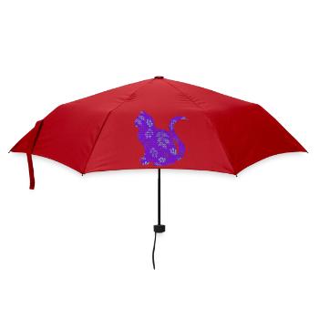 sitzende katze, gemustert, Blumen Outfits - Regenschirm (klein) - Rot - Vorne