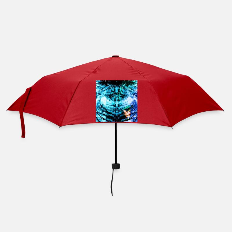 Blue Psychedelic Butterfly - Umbrella (small) - red