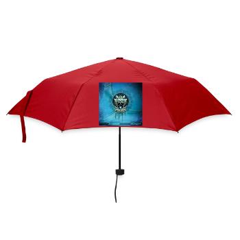 Eleganter blauer dekorativer Totenkopf mit Blättern. - Regenschirm (klein) - Rot - Vorne