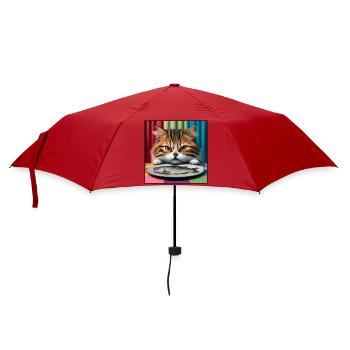 Cat with fish - Umbrella (small) - red - Front