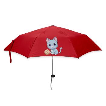Playful Blue Kitten with Ball of Yarn - Umbrella (small) - red - Front
