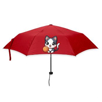 Black and white kawaii kitten with skein - Umbrella (small) - red - Front