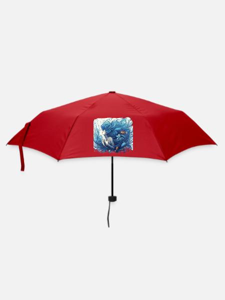 Meerjungfrau Nixe blaue Haare Art Nouveau Geschenk - Regenschirm (klein) - Rot