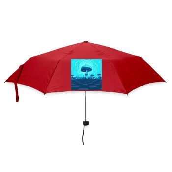 Futuristische blaue psychedelische Pilzszene - Regenschirm (klein) - Rot - Vorne