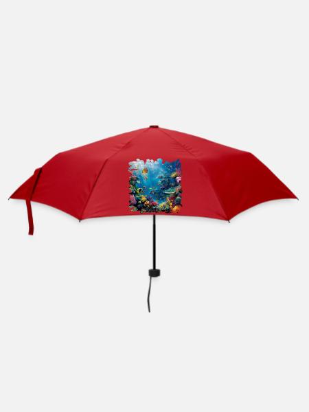 Bunte Meereswelt Unterwasserlandschaft - Regenschirm (klein) - Rot