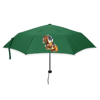 Galoppierender Reiter im Sprung - Regenschirm (klein) - Flaschengrün - Vorne