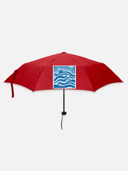 Schiff auf Welle - Linolschnitt - Regenschirm (klein) - Rot