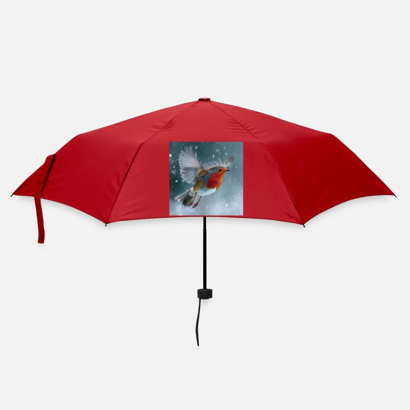 Robins flying in the snow Winter magic in flight - Umbrella (small) - red