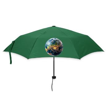 Globus-Design: Europa-Asien Landschaft - Regenschirm (klein) - Flaschengrün - Vorne