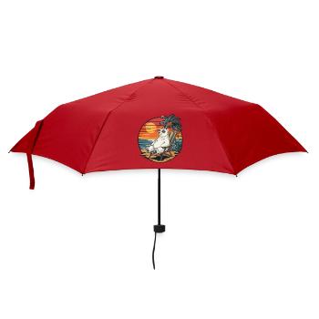 Drôle d’ours polaire sur la plage Coucher de soleil des vacances d’été - Parapluie standard - rouge - Devant
