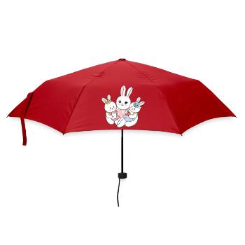 Süße Hasenfamilie mit Kindern Cartoon - Regenschirm (klein) - Rot - Vorne