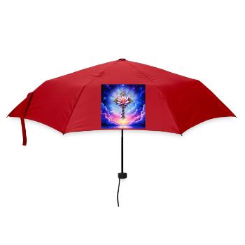 Floral Lotus Cross in Starry Sky - Umbrella (small) - red - Front
