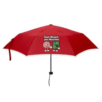 Team Mensch plus Maschine – KI Tech Humor Shirt - Regenschirm (klein) - Rot - Vorne