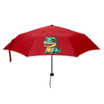 Fröhlicher Krokodil Dino mit großen Augen - Regenschirm (klein) - Rot - Vorne
