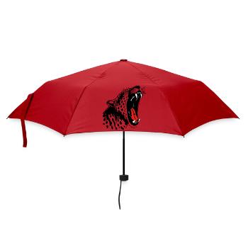 Monochrom Schwarz: Leopard mit Akzent Roter Zunge - Regenschirm (klein) - Rot - Vorne