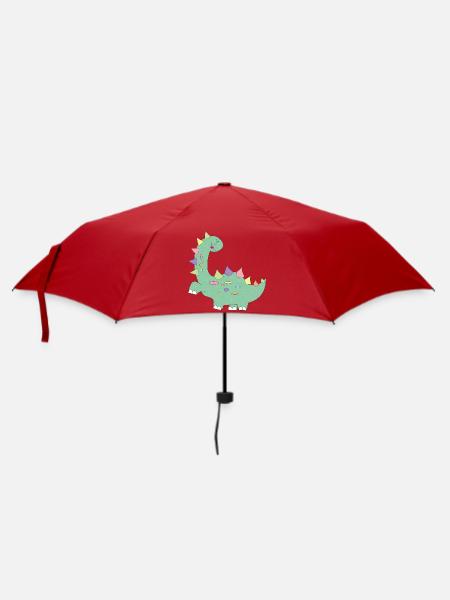 kleiner grüner Dinosaurier mit bunten Punkten - Regenschirm (klein) - Rot
