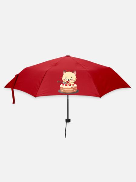 Katze isst Kuchen - Regenschirm (klein) - Rot